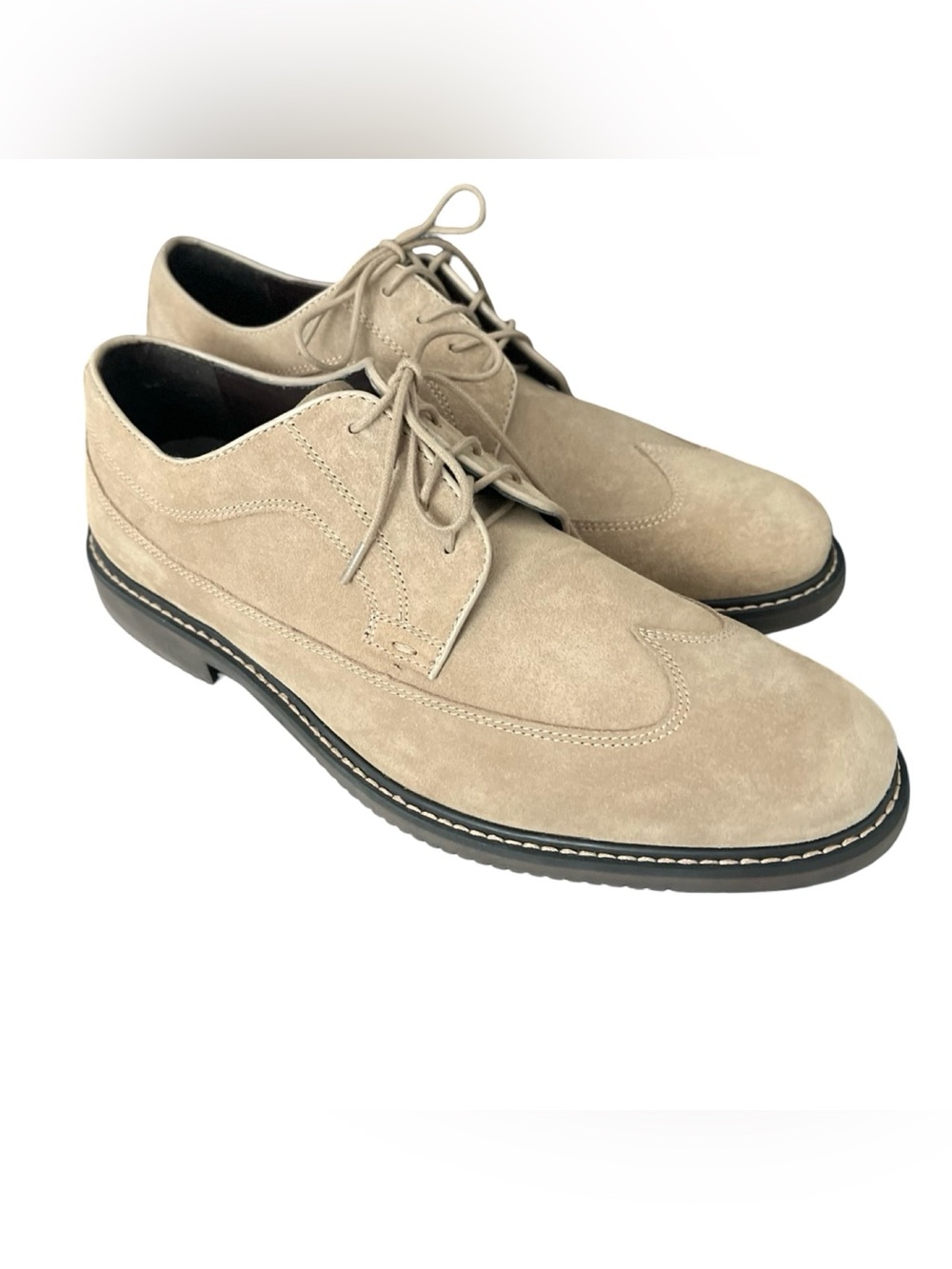 Saks Fifth Avenue Men’s 12M Tan Suede Wingtip Derby Oxford Dress Shoes